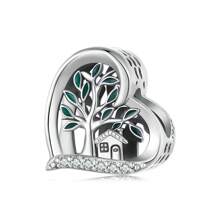 bamoer 1 pièce Pendentif Charm Arbre de Vie Argent Sterling 925 Vert avec Trèfle à Quatre Feuilles Chanceux et Perles Zirconia, Compatible avec Bracelet et Collier Originaux, Cadeau de Bijouterie DIY