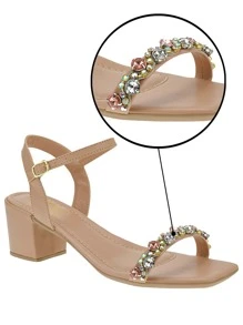 Loris Shoes Oficial Women's Beautiful Stone Sandal Heel Block Buckle With Strass Adjustment 030-100 - Màu be - Xem 9