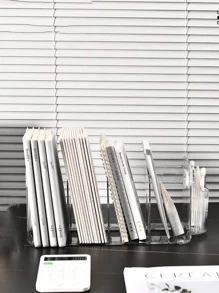 1 件装亚克力学生课桌收纳架，带架子和隔层 - 無色 - 查看 3