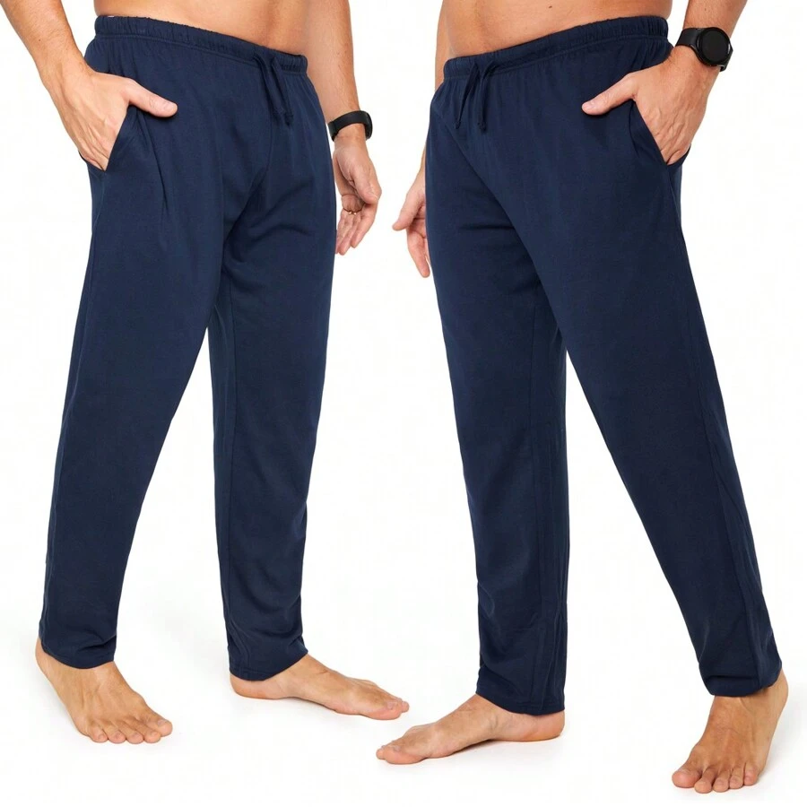 City Comfort Pyjama Bottoms Jersey Lounge Pants With Pockets Pack Of 2 - Navy Blue - View 1