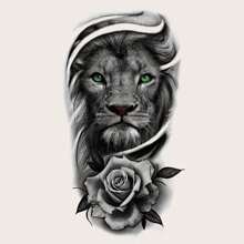 Waterproof Long Lasting Temporary Tattoo Sticker, Unisex Black Tattoo Sleeve Design With Dark Animal Tiger, Lion, Wolf Patterns, Halloween, Christmas, Party Gift, Body Art For Arms, Legs, Chest, Back - Black - View 11