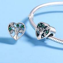 bamoer 1 pièce Pendentif Charm Arbre de Vie Argent Sterling 925 Vert avec Trèfle à Quatre Feuilles Chanceux et Perles Zirconia, Compatible avec Bracelet et Collier Originaux, Cadeau de Bijouterie DIY