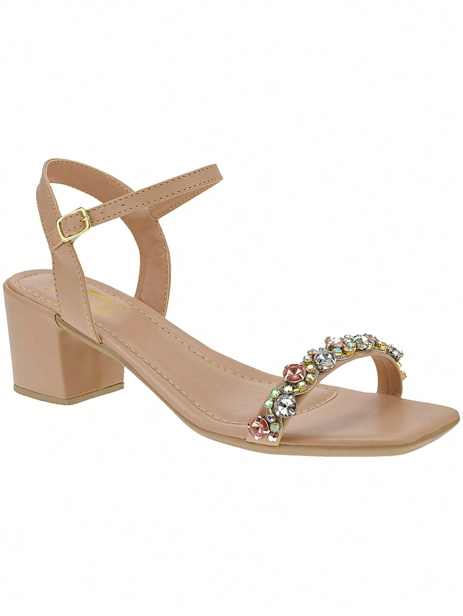 Loris Shoes Oficial Women's Beautiful Stone Sandal Heel Block Buckle With Strass Adjustment 030-100 - Màu be - Xem 1