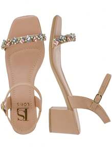 Loris Shoes Oficial Women's Beautiful Stone Sandal Heel Block Buckle With Strass Adjustment 030-100 - Màu be - Xem 5