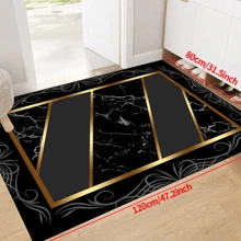1 bucată "Fond negru, model floral de jur împrejur, dreptunghi auriu în centru, 4 linii diagonale de marmură încrustată" covor antiderapant, lavabil la mașină, covor pentru intrare, sufragerie, dormitor, creșă, terasă în aer liber, grădină, curte Covor, decorare interioară , Decor camera, Covor, Tapiserie