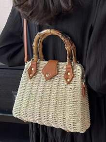 Korean Style Straw Crossbody Bag, New Fashionable Straw Handbag Woven Bag, Beach Bag, Versatile Wicker Bag For Women, Holiday Essentials,Perfect For Travel, Vacation, Holiday & Beach