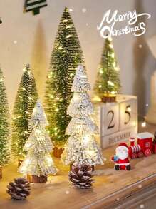 6pcs/Set Mini Artificial Christmas Trees With Wooden Base, Christmas Decorations For Wedding Decor, Bridal Backdrop, Bouquets, Boutonnieres, Arch, Party Decorations - Multicolor - View 9