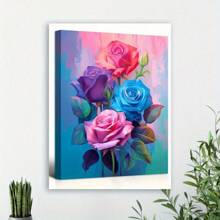 1 Pc Wooden Framed Rose Floral Pattern Wall Art Canvas Painting(1)Thickness 2.25cm/0.9inch Wall Art Prints Poster Wall Picture Decor For Home Gifts, Living Room, Bathroom, Bedroom, Kitchen