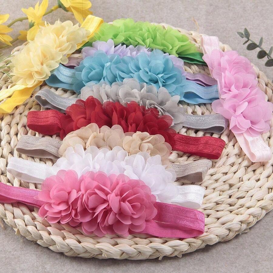 10 Peças Conjunto de Faixas de Cabeça Infantil em Forma de Flor Nevada de Chiffon, Adereços de Fotografia, Presentes de Aniversário, Amor no Dia dos Namorados