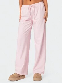 Women Striped Pajama Pants, Elastic Waist Tie-Up Loose Lounge Pants Sleepwear - Hồng - Xem 2
