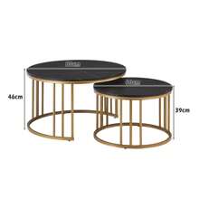 CLIPOP Round Nesting Coffee Table Set Of 2 For Living Room With Marble Effect, Stacking End Side Table With Golden Metal Frame, Sofa Tea Table For Small Space - Black - View 2