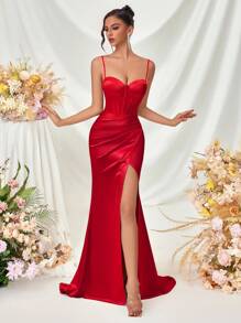 Vestido maxi formal con cuello en V profundo, sin espalda y con abertura, para fiestas, banquetes, eventos de boda, baile de graduación, invitados de boda, cena, Pascua, vestido de verano, vestido de graduación