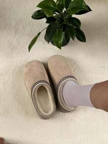 Women's Plush Lined Cozy Winter Warm Slippers, Faux Suede Lining, Non-Slip Sole, Beige Ankle Boot Style, Fashion Comfy Indoor House Shoes - Apricot - View 4