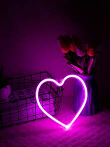 1pc Heart Shaped Neon Light, Pink, Colorful, Red, Blue, Warm, Purple, Multiple Lighting Colors, LED Atmosphere Lamp Room Decor Unique Shaped Lamp, Bedside Desk Decor, Decoration Ambient Light, Bedroom Decor, Commemorate Family, Or Gift For Couples, Couple, Family, Friend, Birthday, Holiday, Personalized, Unique Ideal Gift For Him, Her, Boyfriend, Girlfriend, Mom, Dad, Family, Friend