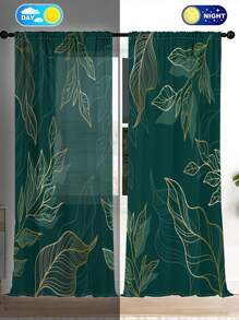 2 件套水彩花卉印花半透明窗帘，独特的复古艺术装饰，保护客厅、卧室、厨房的隐私 - 墨綠色 - 查看 7