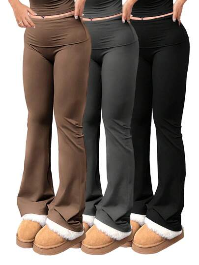 3pcs/Set Trouser Style Yoga Pants For Women Elastic Waist Gym Workout Flare Leggings Casual High Waisted Bootcut Yoga Pants