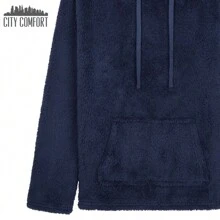 City Comfort Fleece Hoodie Soft Fluffy Hooded Pullover Gift - Navy Blue - View 4