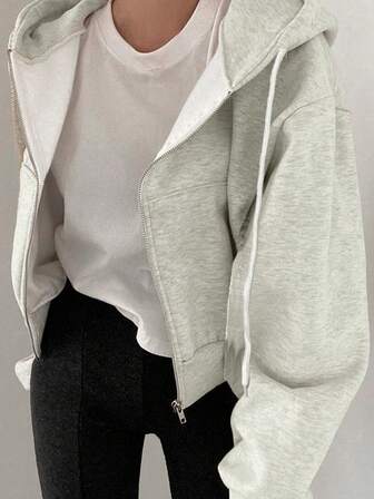 Enfärgad tröja med dragkedja framtill för kvinnor, långärmade toppar