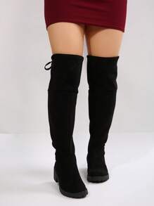 Women's Wide Width Black Fashion Chunky Heel Over-The-Knee Boots, Classic Versatile Outdoor Sock Boots, Stylish Alluring Over-The-Knee Boots. The Shoes Are Designed With A More Spacious Fit, Prioritizing Comfort Without Compromising Style, Providing A Better Foot Comfort Experience. The Material Has Been Greatly Upgraded.