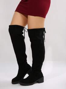 Women's Wide Width Black Fashion Chunky Heel Over-The-Knee Boots, Classic Versatile Outdoor Sock Boots, Stylish Alluring Over-The-Knee Boots. The Shoes Are Designed With A More Spacious Fit, Prioritizing Comfort Without Compromising Style, Providing A Better Foot Comfort Experience. The Material Has Been Greatly Upgraded.