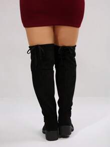 Women's Wide Width Black Fashion Chunky Heel Over-The-Knee Boots, Classic Versatile Outdoor Sock Boots, Stylish Alluring Over-The-Knee Boots. The Shoes Are Designed With A More Spacious Fit, Prioritizing Comfort Without Compromising Style, Providing A Better Foot Comfort Experience. The Material Has Been Greatly Upgraded.