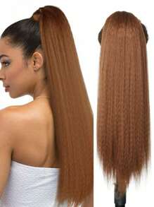 Extensión de cola de caballo sintética recta y elegante para mujer, con textura Yaki y cierre con cordón, una pieza versátil para todo tipo de usuarios - Disponible en múltiples tonos