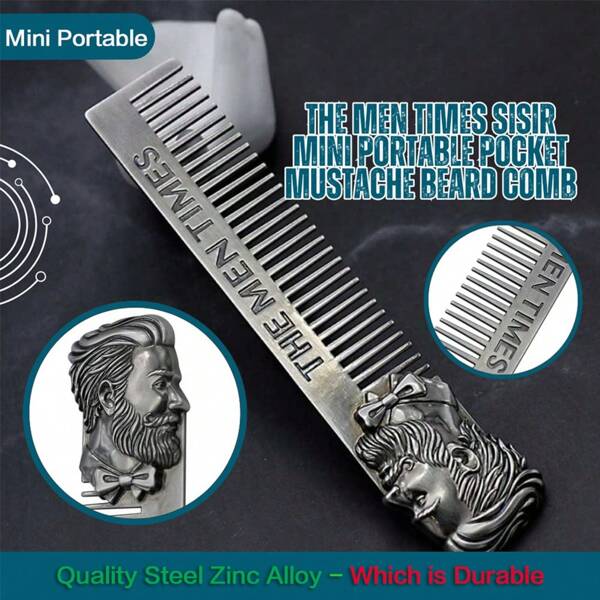 1Pc Men's Metal Beard Comb, Professional Salon Zinc Alloy Hair Comb, Portable Men's Retro Beard Comb For Beard Hairstyling And Styling