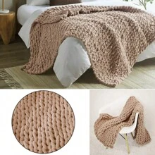 Living And Home Hand-Woven Chenille Blanket For Couch And Bed - Khaki 80cm L X 100cm W - View 5