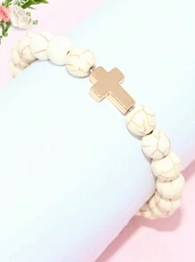 1件女士黑色玛瑙串珠绿松石十字架吊坠手链 - Bracelet - 查看 27