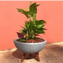 30cm Polyethylene Basin Vase With Decorative Wooden Tripod For Flowers And Plants - 黑色 - 查看 2