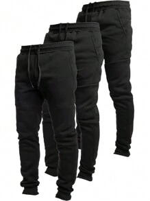 3 Pack Fleece Active Tech Joggers For Men, Mens Sweatpants With Zipper Pockets - Black / Black / Black - View 1