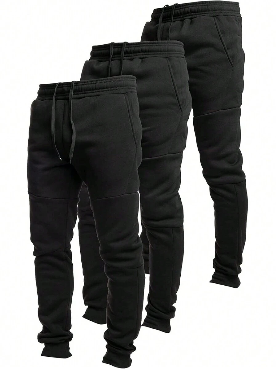 3 Pack Fleece Active Tech Joggers For Men, Mens Sweatpants With Zipper Pockets - Black / Black / Black - View 1