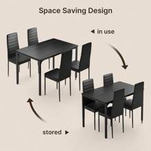 5 Pieces Dining Table Set For 4, New Year Kitchen Table Set With 4 Upholstered PU Leather Chairs For Dining Room, Living Room, Apartment, Small Space - Black - View 9