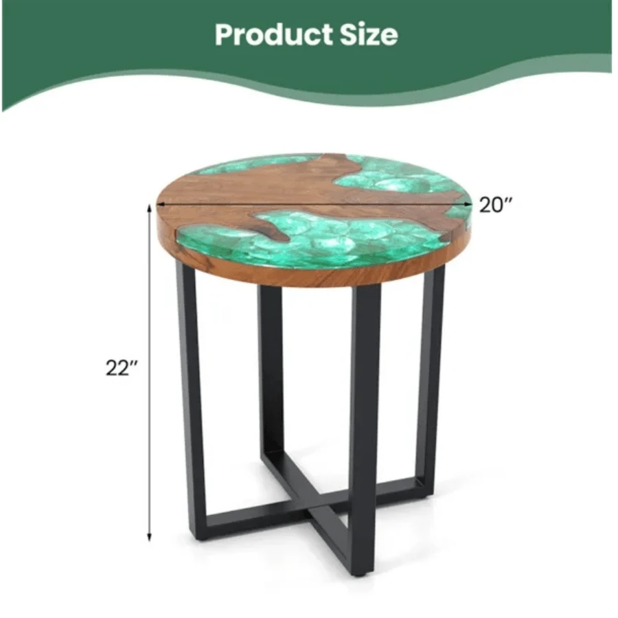 20-Inch Round End Table With Epoxy Top For Indoor And Outdoor Use ...