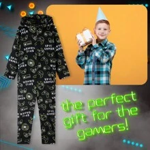City Comfort Fluffy Fleece Pyjama And Gaming Camo Warm Winter PJ 7-14 Years - Black - View 2