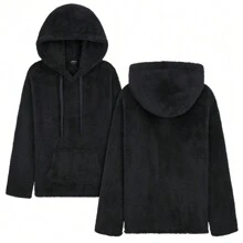 City Comfort Fleece Hoodie Soft Fluffy Hooded Pullover Gift - Black - View 3