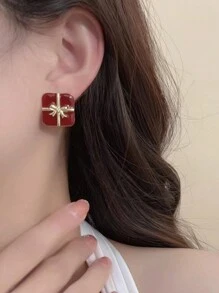 5 对优雅红丝绒花朵、字母和珍珠装饰耳环套装，百搭礼盒装耳环，女士时尚珠宝，秋冬情人节 - 套裝A款 - 查看 3