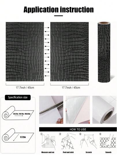 1roll Crocodile Wallpaper Lavish Zwart Matte Textured Self Removable Home ation Renovation Paste The Wand Product view 7