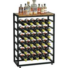 Boden-Weinregal für 30 Flaschen mit Holzplatte, freistehendes Weinflaschen-Organizer-Regal mit 6 Ebenen, stabiler Flaschenständer aus Metall für die Speisekammer in der Küche (L 59 x B 30 x H 88 cm)