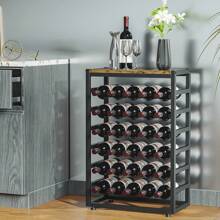 Boden-Weinregal für 30 Flaschen mit Holzplatte, freistehendes Weinflaschen-Organizer-Regal mit 6 Ebenen, stabiler Flaschenständer aus Metall für die Speisekammer in der Küche (L 59 x B 30 x H 88 cm)