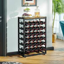 Boden-Weinregal für 30 Flaschen mit Holzplatte, freistehendes Weinflaschen-Organizer-Regal mit 6 Ebenen, stabiler Flaschenständer aus Metall für die Speisekammer in der Küche (L 59 x B 30 x H 88 cm)