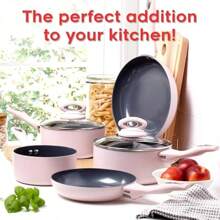 Blush Pink 5-Piece Ceramic Cookware Set - Includes 2 Frying Pans And 3 Saucepans With Grey Sparkle Ceramic Non-Stick Coating - Suitable For All Hobs - PTFE And PFOA - Blush Pink1 - View 6