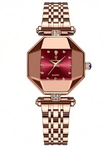 CTPOR 1 Đồng hồ nữ vỏ lục giác Ruby chống nước 50m kim dạ quang đính đá Rhinestone ScaleF thời trang thường ngày bằng vàng hồng dây đeo bằng thép không gỉ quà tặng ngày lễ tình nhân quà tặng sinh nhật tỏ tình chị gái mẹ nhập khẩu từ Nhật Bản bộ máy thạch anh những vật dụng cần thiết cho ngày tựu trường - Đỏ - Xem 6