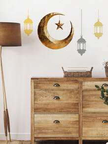 1pc Rama Decorations Decorative Sticker Wall Sticker, Moon Star Pattern Self-Adhesive Sticker, Waterproof And Removable PVC Living Room Bedroom Decorative Wall Sticker Rama Rama,Stickers,Wall Decal, Vinyl Decal For Home Decorations,Spring Decoration Items Refresh Your Home,Rama Decoration Stickers E-I-D - Multicolor - View 4