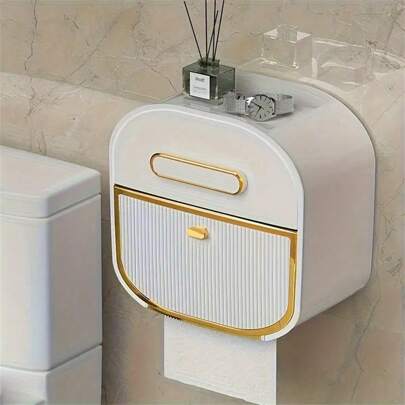 1pc Luxurious Bathroom Tissue Storage Box - Waterproof, Wall Mounted, Space-Saving Toilet Paper Holder - Modern Bathroom Accessories For Organized Bathrooms Accessories, Toilet Paper Holder, Home Toilet Paper Holder, Toilet Paper Holder, Bathroom Accessories