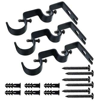 3 件装黑色窗帘杆支架，双窗帘杆悬挂支架壁挂式重型，可调节窗帘杆支架五金件，适用于窗户、卧室、家用窗帘杆、窗帘杆