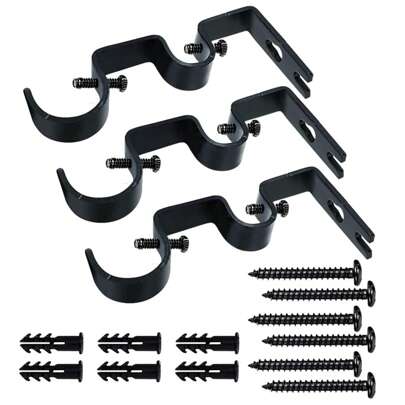 3pcs Black Curtain Rod Bracket, Double Curtain Rod Hanging Brackets Wall Mount Heavy Duty,Adjustable Curtain Rod Holders Hardware For Window, Bedroom, Home Curtain Rods,Drapery Rod