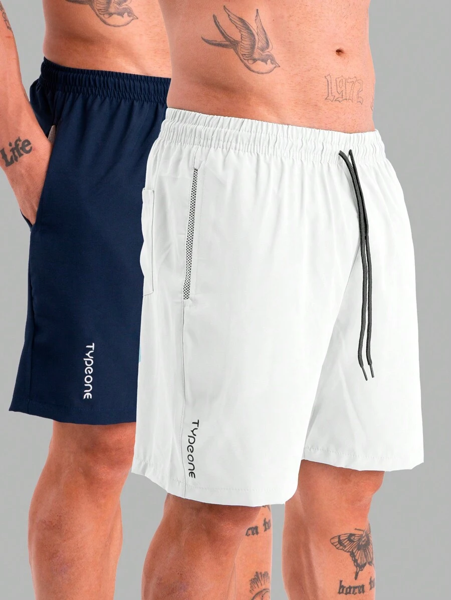 Type One Kit 2 Men's Tactel Sports Shorts Tactel Bermuda Shorts With Elastane Summer Running - Blue and White - View 1
