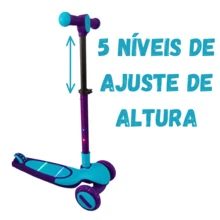 Patinete Infantil dobrável com Led 3 rodas até 50Kg Dream Light Azul