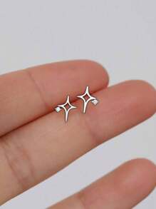 1 Pair 925 Sterling Silver Hollow Cubic Zirconia Star Design Stud Earrings, Fashion Jewelry Gift For Women,Party